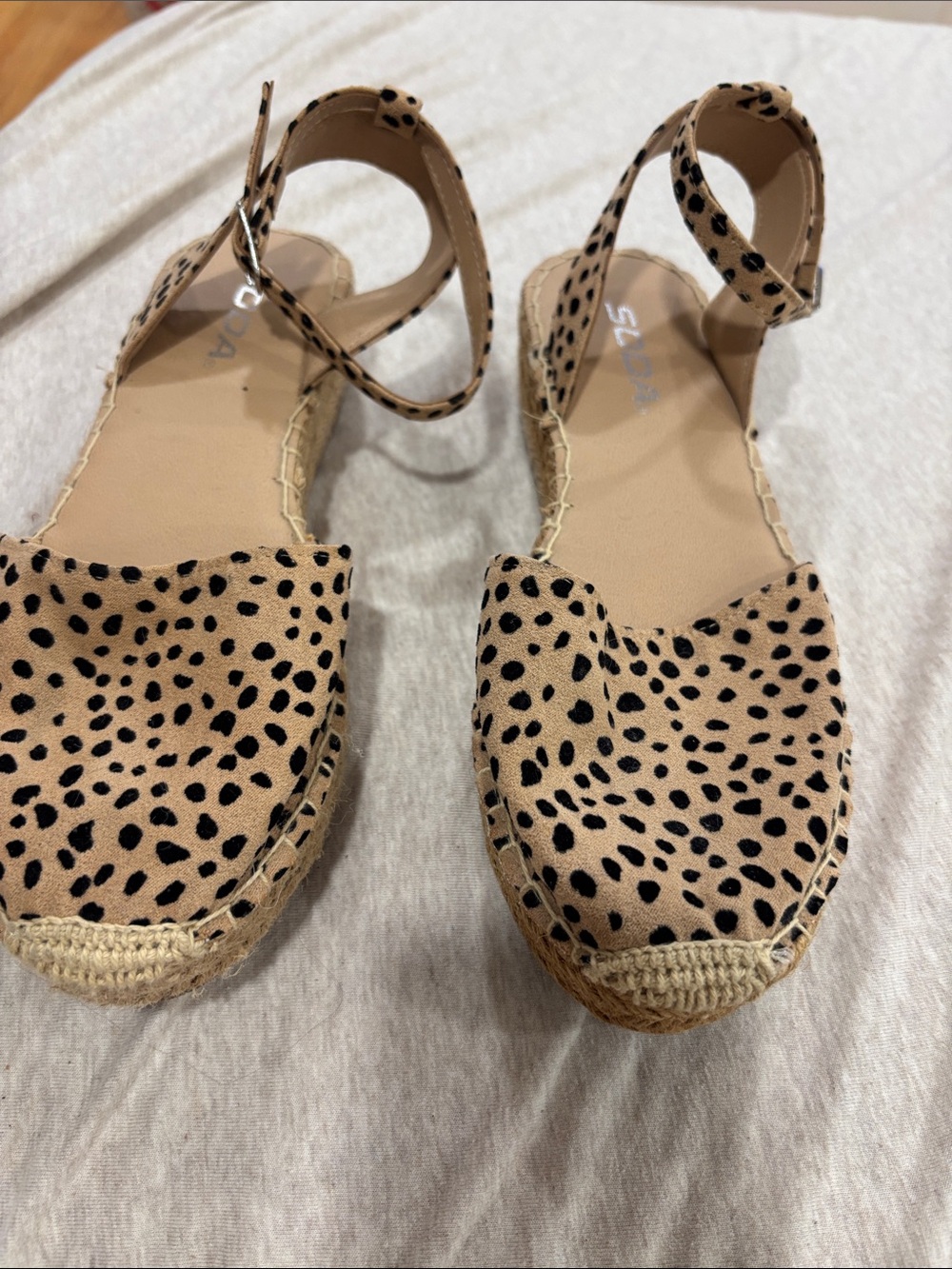 Women’s Tan Leopard Espadrille Ankle-Strap Flats